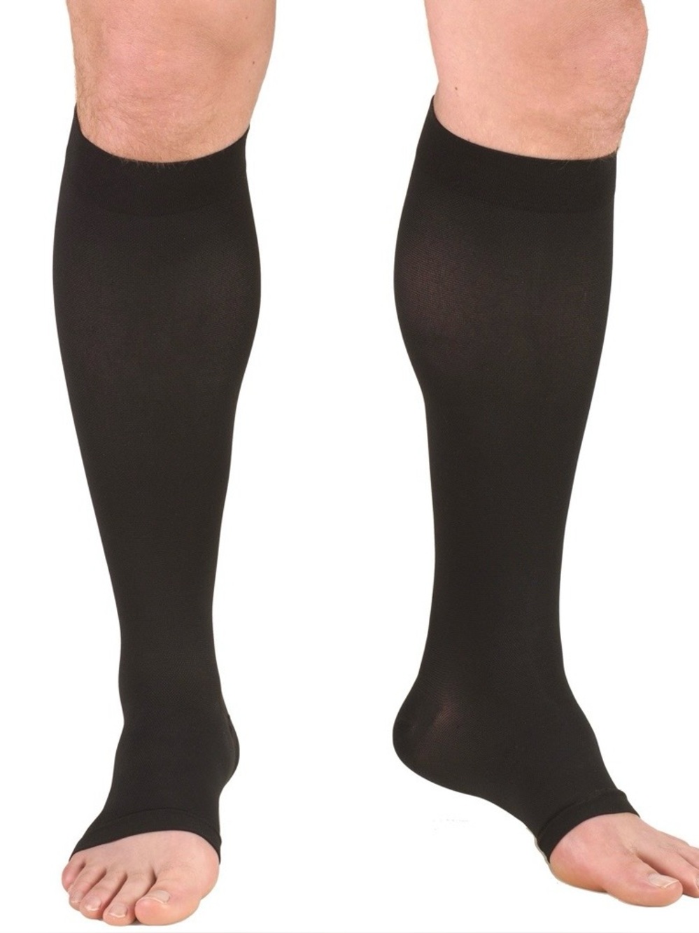 Truform 30–40 mmHg black unisex open toe knee high compression socks, size M